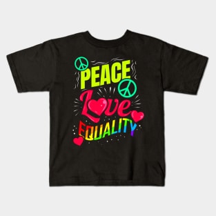 LGBTQ Pride Month Logo Peace Love Equality Kids T-Shirt